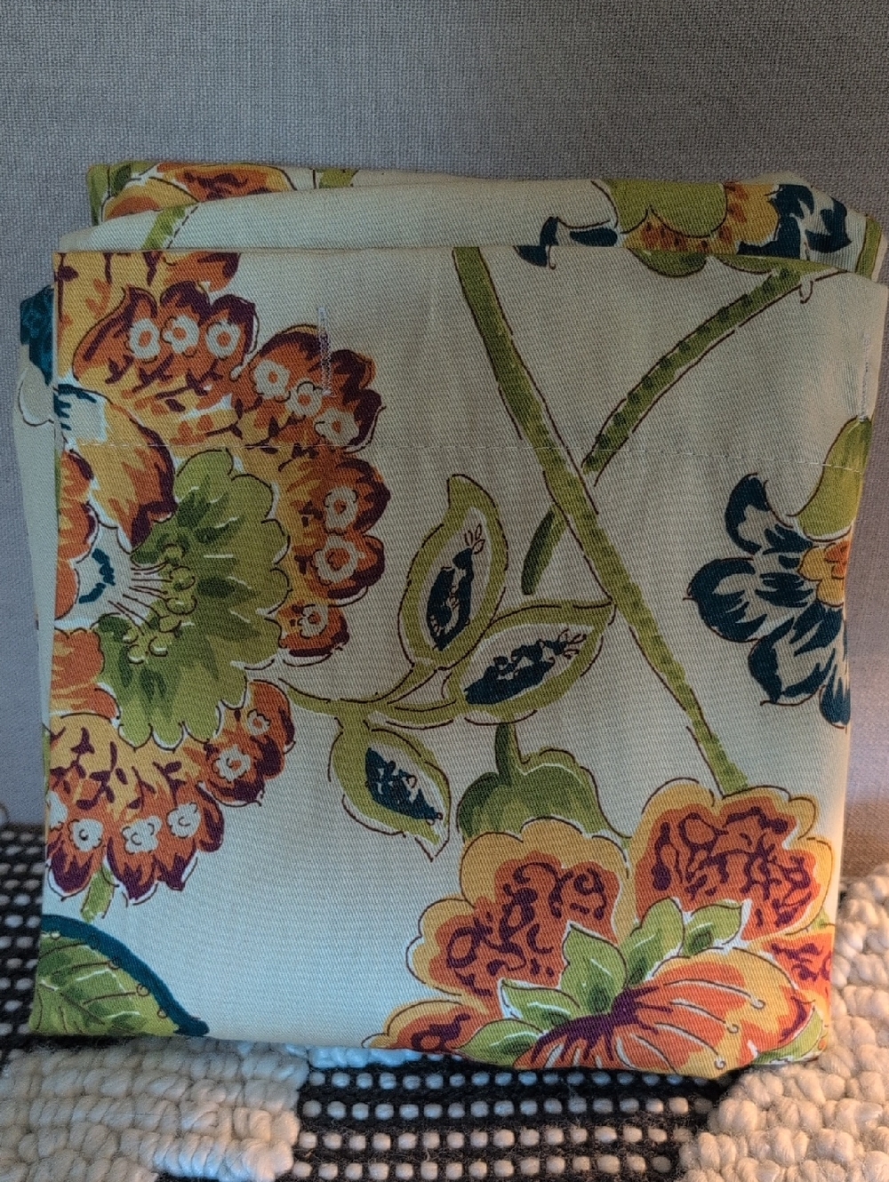 Custom Fabric Floral Shower Curtain  Throw Pillow Cover in Cream, Green & Orange